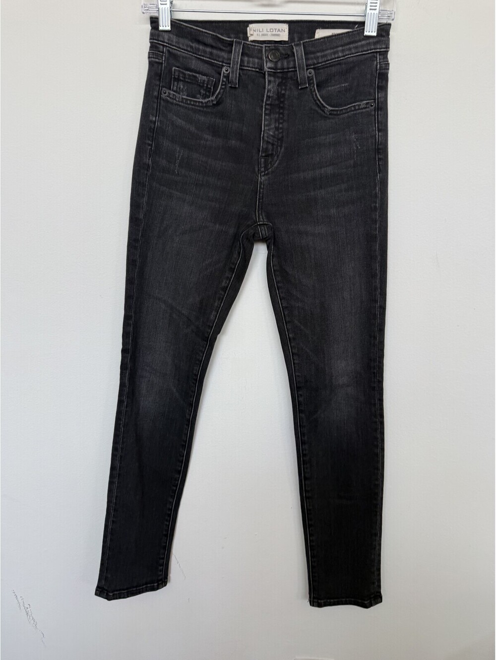 Nili Lotan Faded Black Skinny Jeans 100% Cotton Mid Rise Size 4